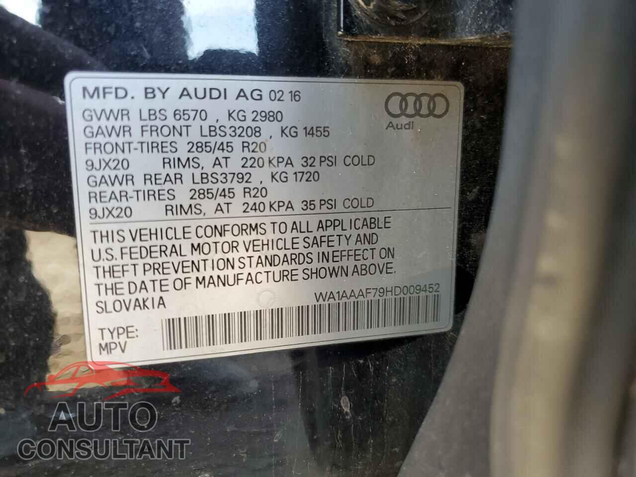 AUDI Q7 2017 - WA1AAAF79HD009452