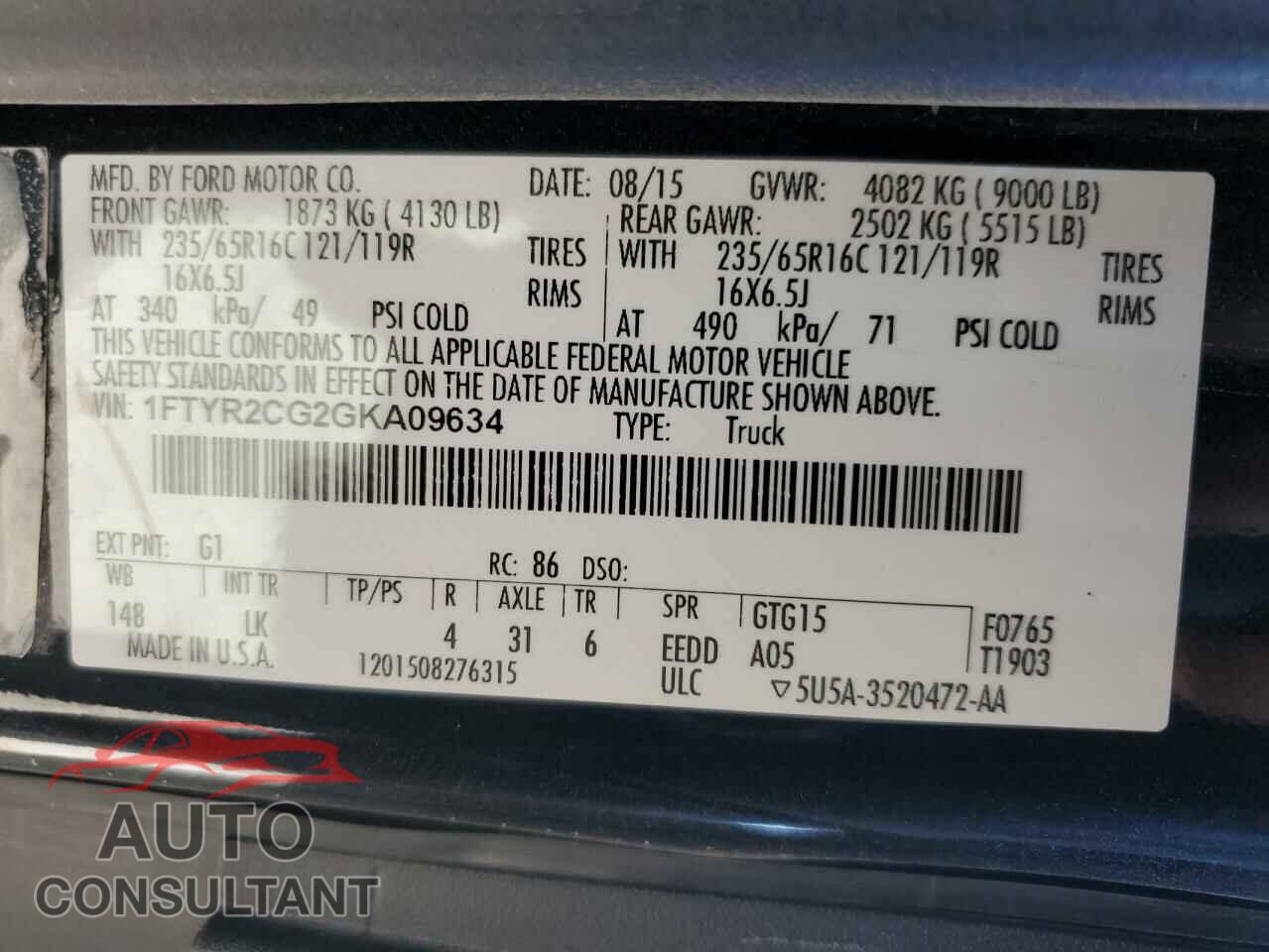 FORD TRANSIT 2016 - 1FTYR2CG2GKA09634