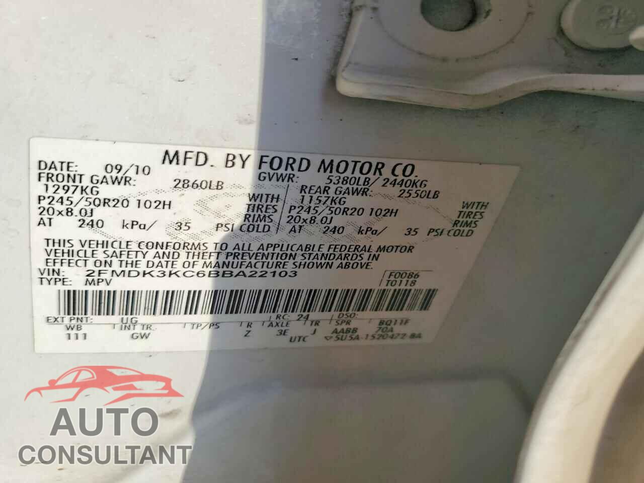 FORD EDGE 2011 - 2FMDK3KC6BBA22103