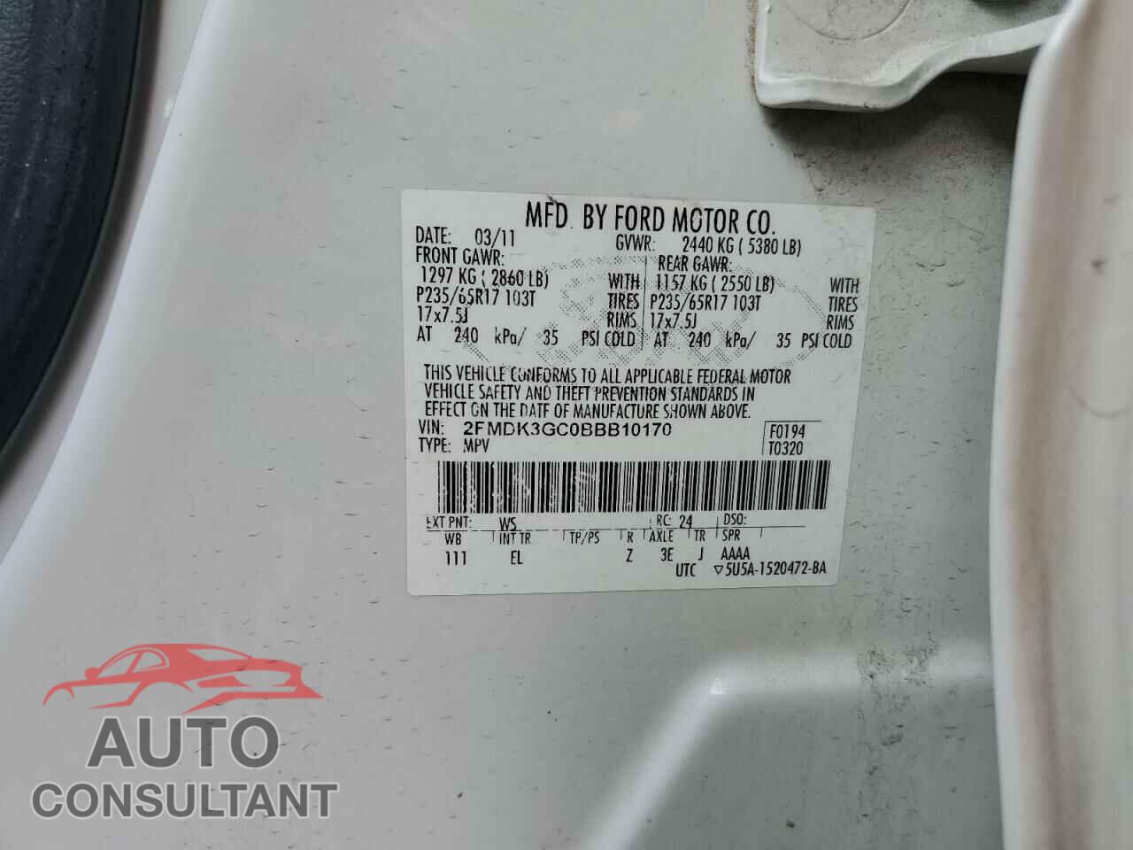 FORD EDGE 2011 - 2FMDK3GC0BBB10170
