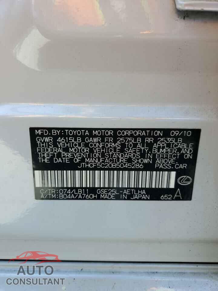 LEXUS IS 2011 - JTHCF5C20B5045286