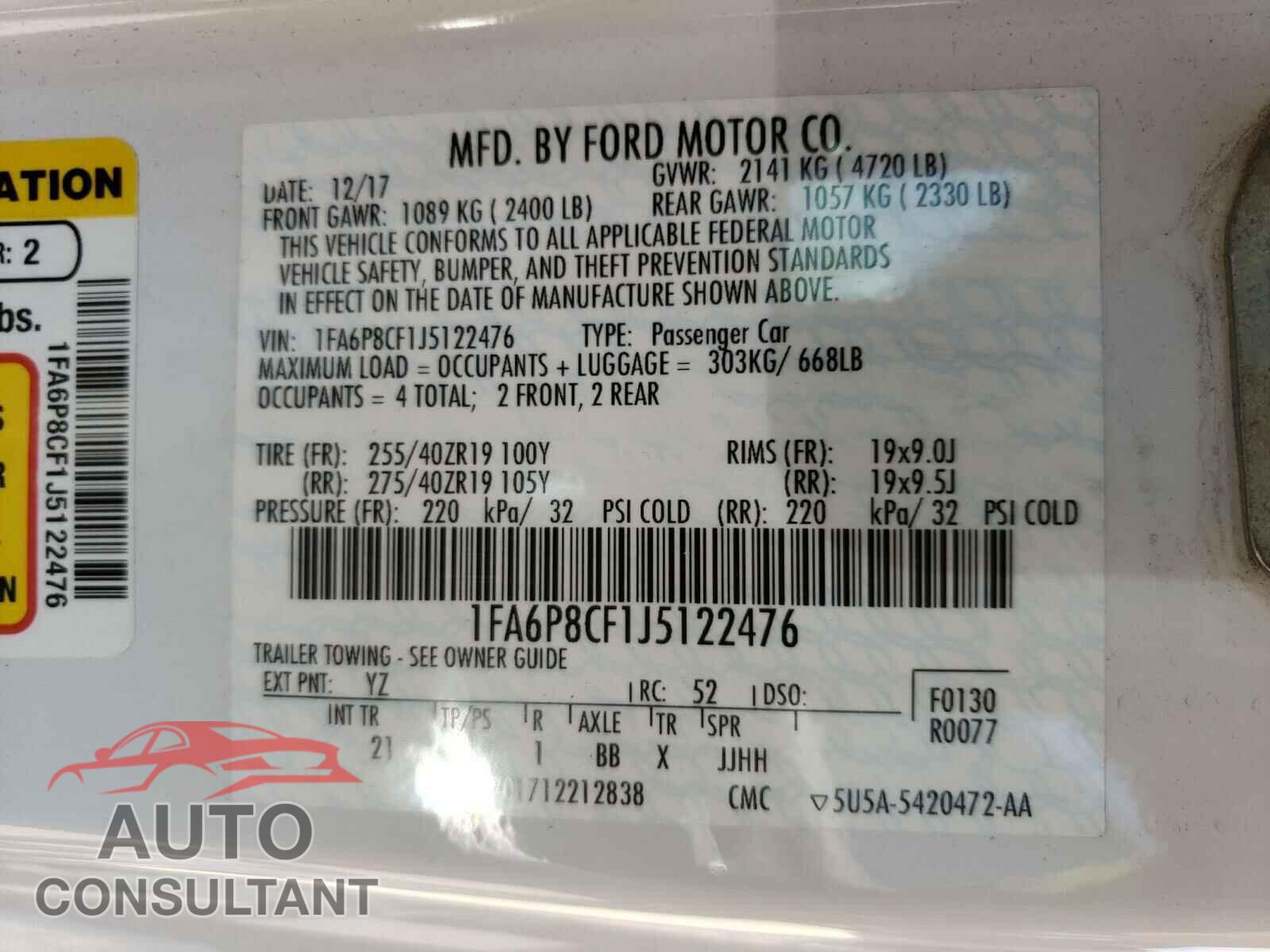 FORD MUSTANG 2018 - 1FA6P8CF1J5122476