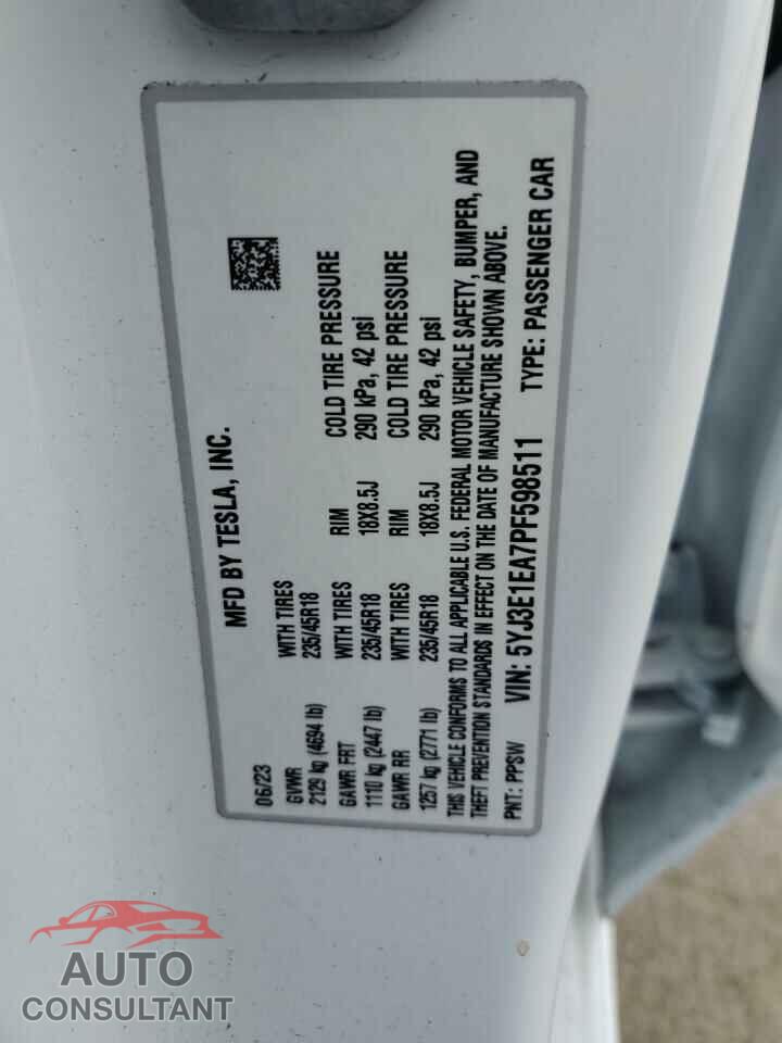 TESLA MODEL 3 2023 - 5YJ3E1EA7PF598511