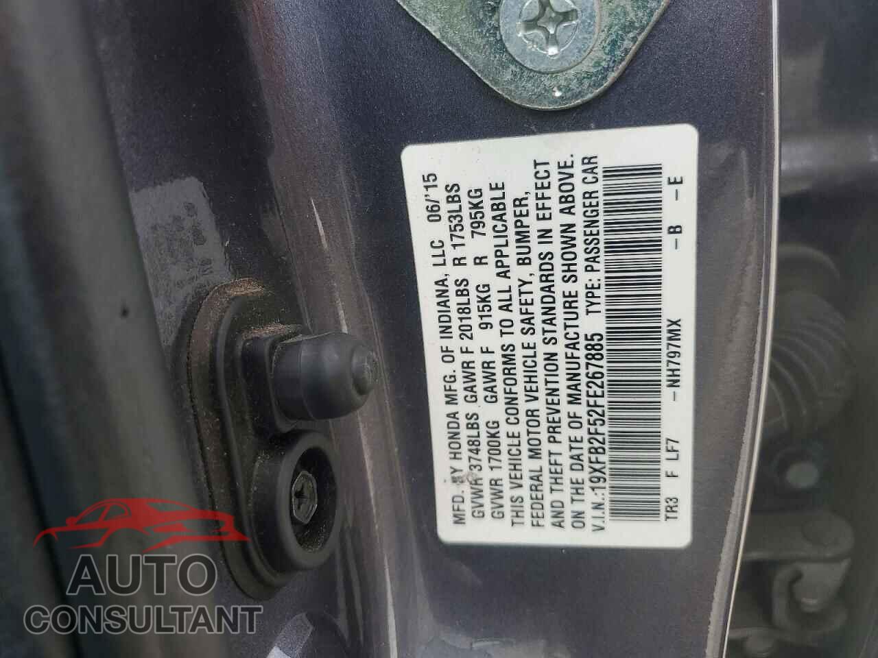 HONDA CIVIC 2015 - 19XFB2F52FE267885