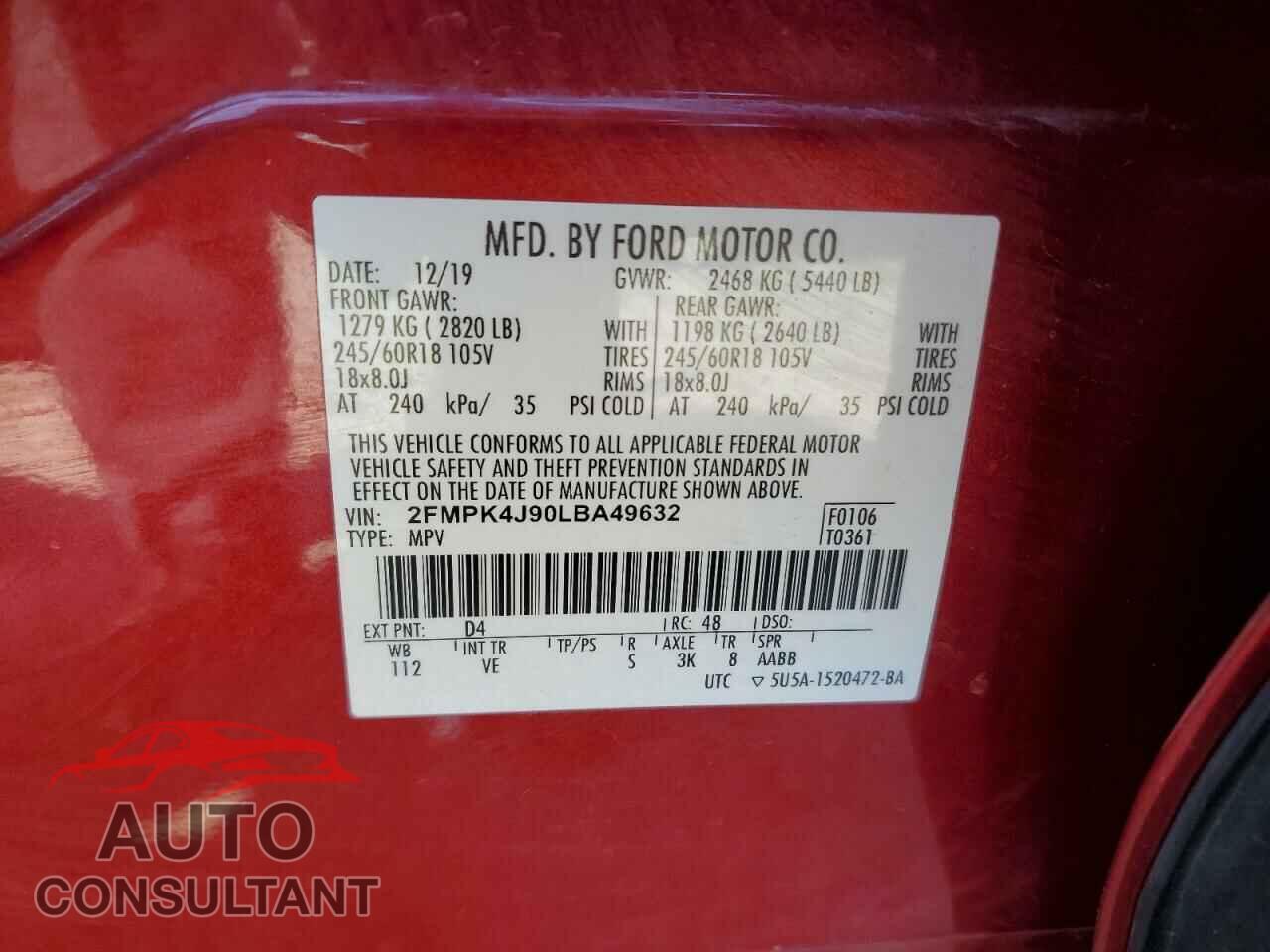 FORD EDGE 2020 - 2FMPK4J90LBA49632