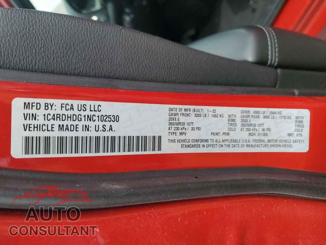 DODGE DURANGO 2022 - 1C4RDHDG1NC102530