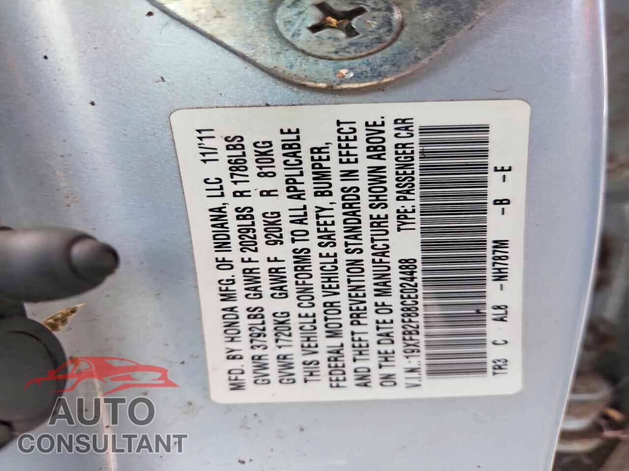 HONDA CIVIC 2012 - 19XFB2F88CE024488