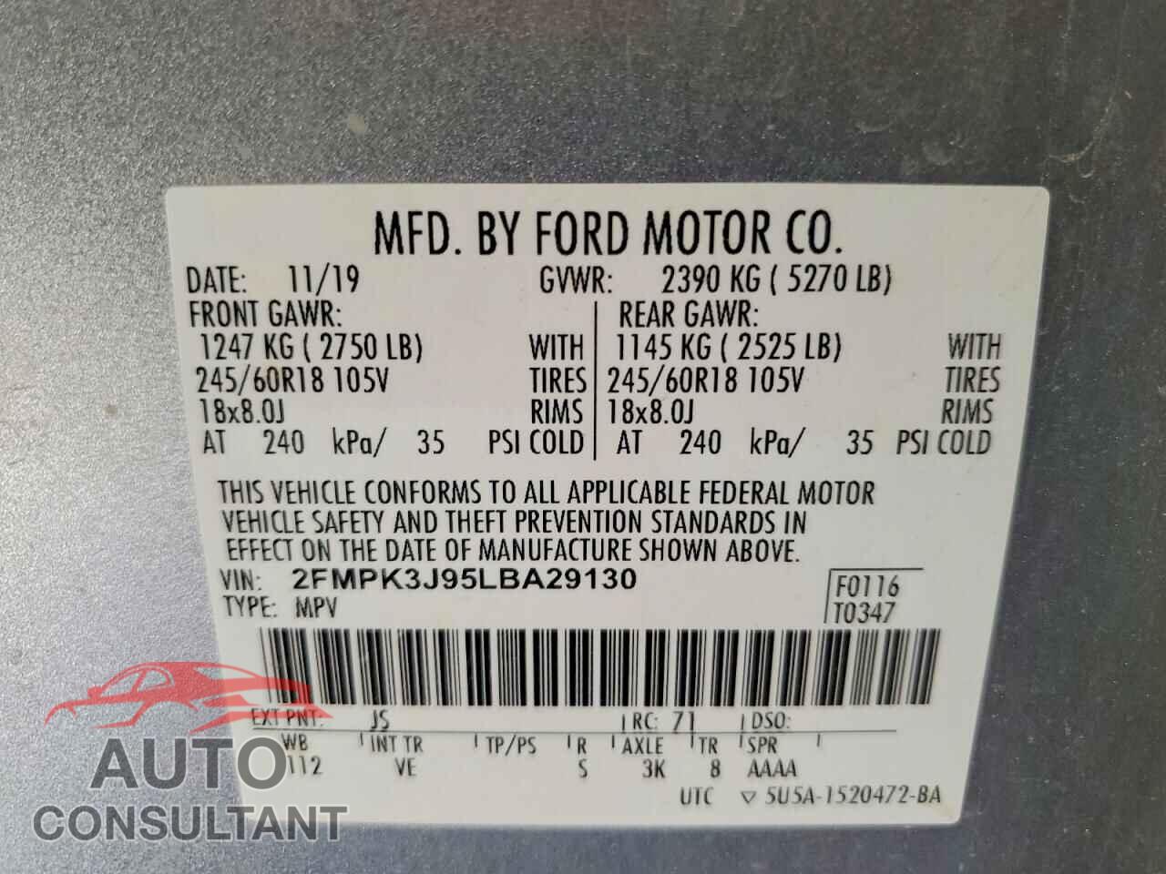FORD EDGE 2020 - 2FMPK3J95LBA29130