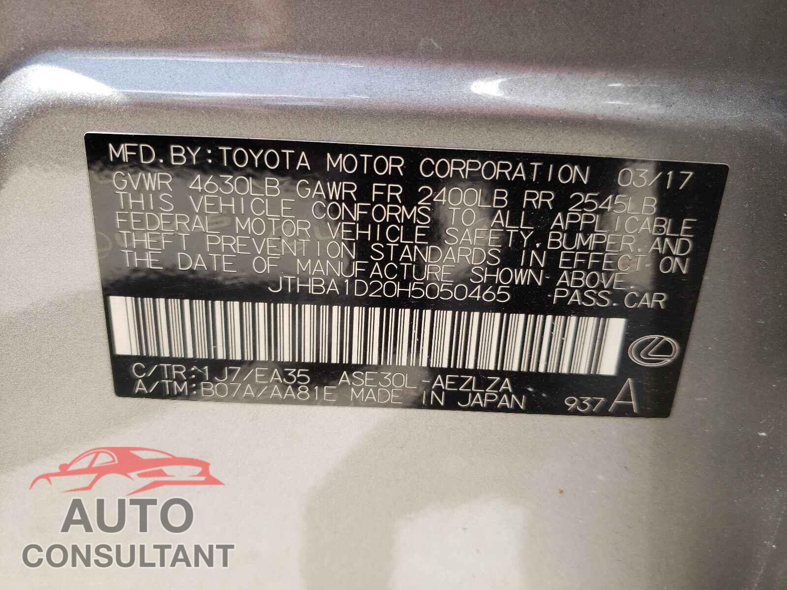 LEXUS IS 2017 - JTHBA1D20H5050465