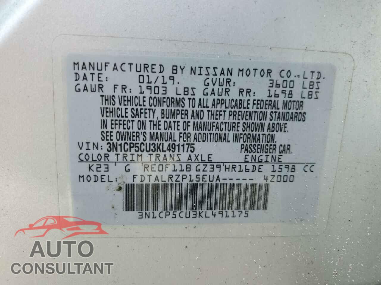 NISSAN KICKS 2019 - 3N1CP5CU3KL491175