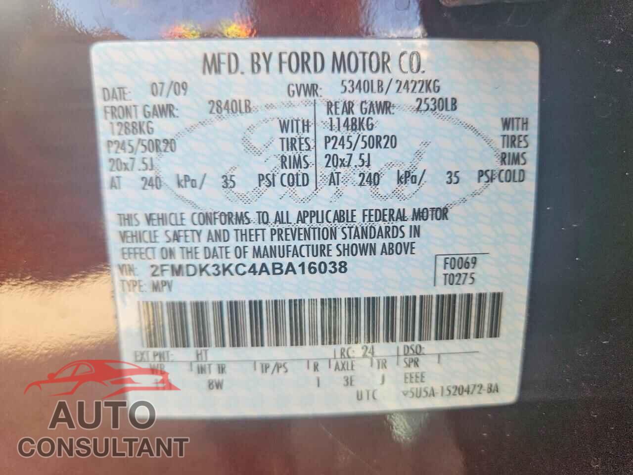 FORD EDGE 2010 - 2FMDK3KC4ABA16038