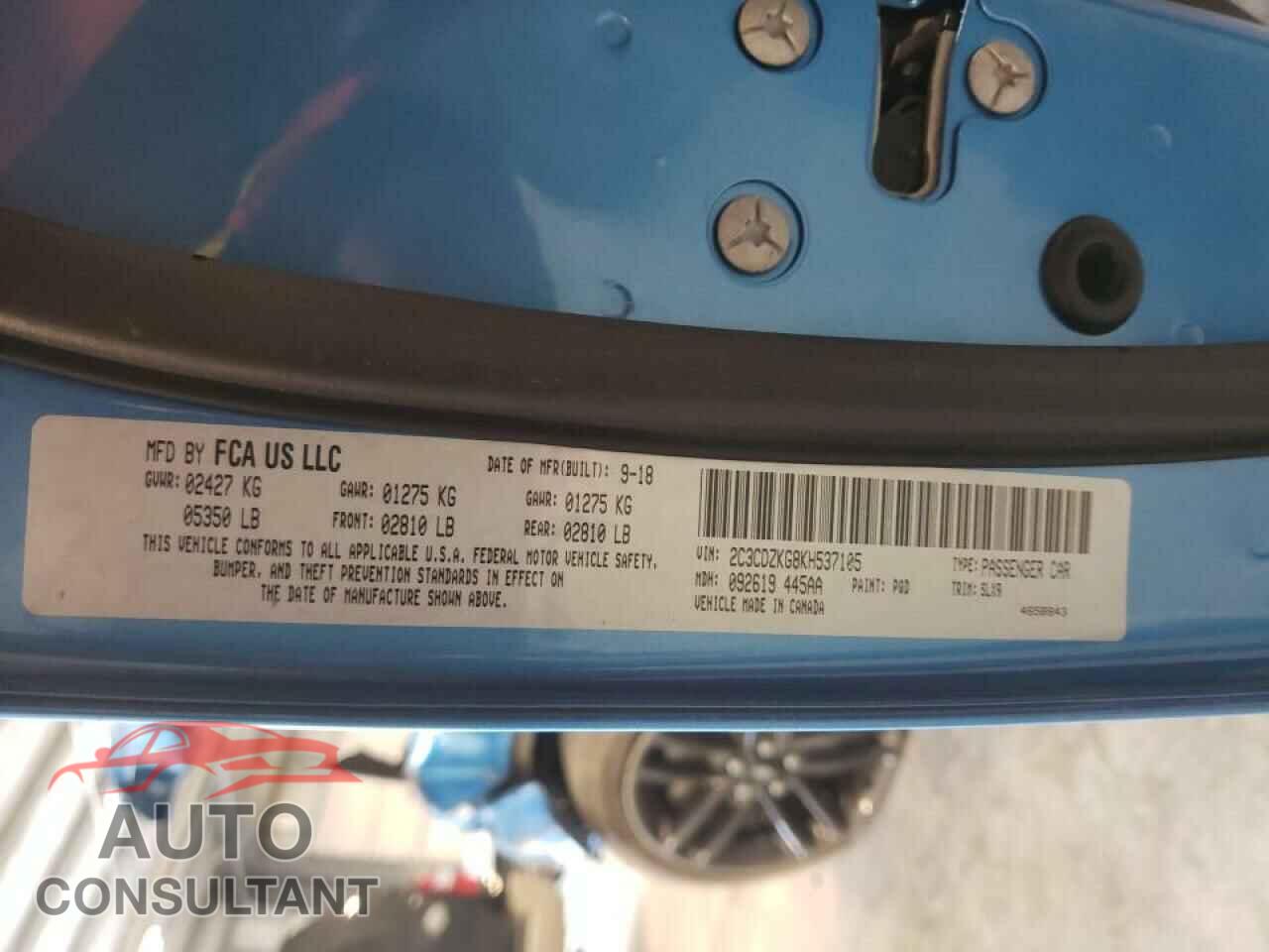 DODGE CHALLENGER 2019 - 2C3CDZKG8KH537105