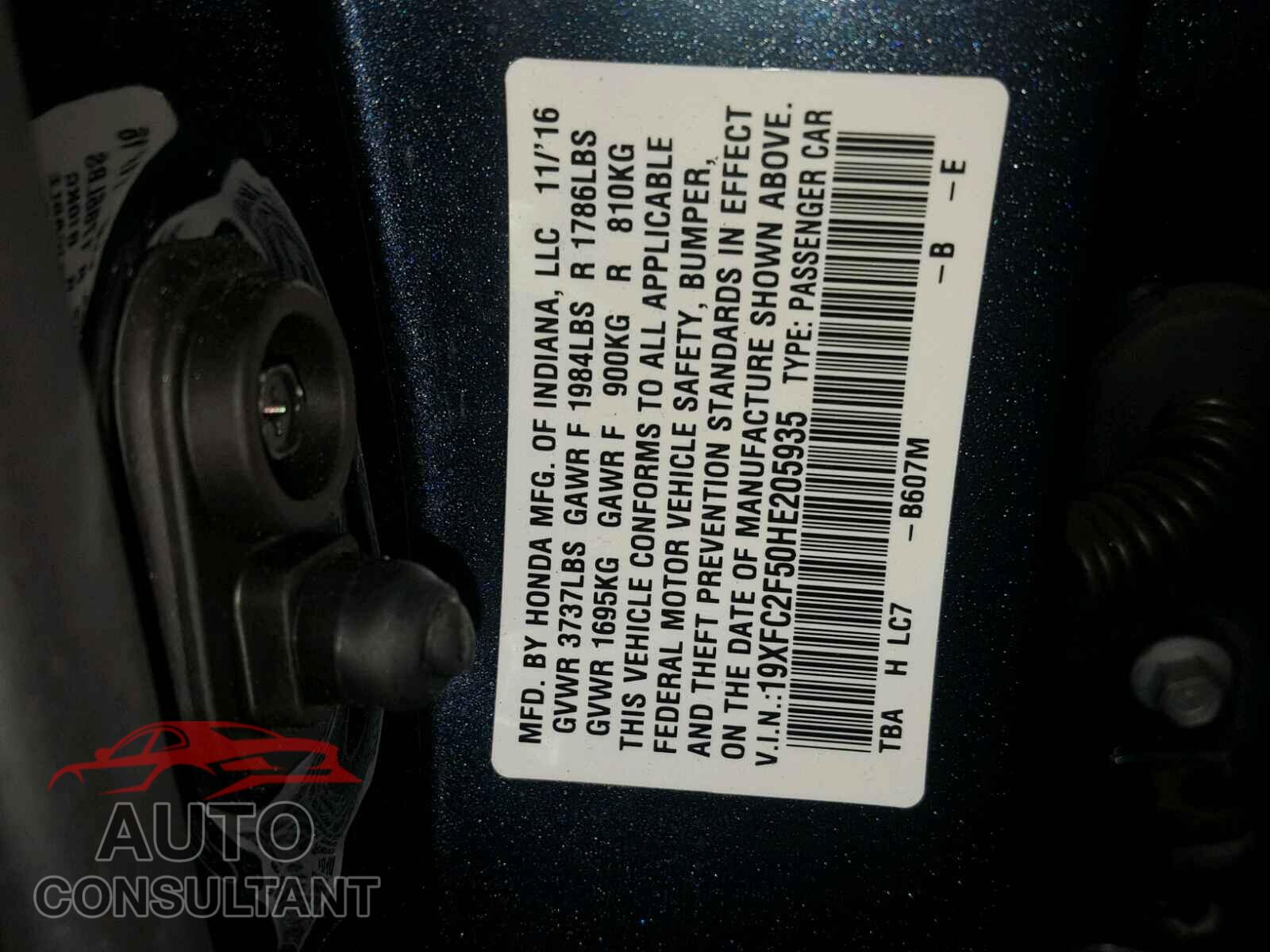 HONDA CIVIC LX 2017 - 19XFC2F50HE205935