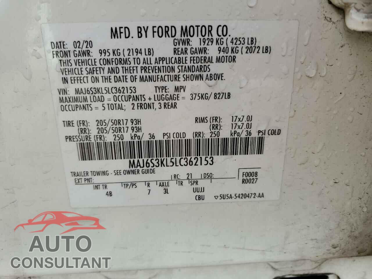FORD ECOSPORT 2020 - MAJ6S3KL5LC362153