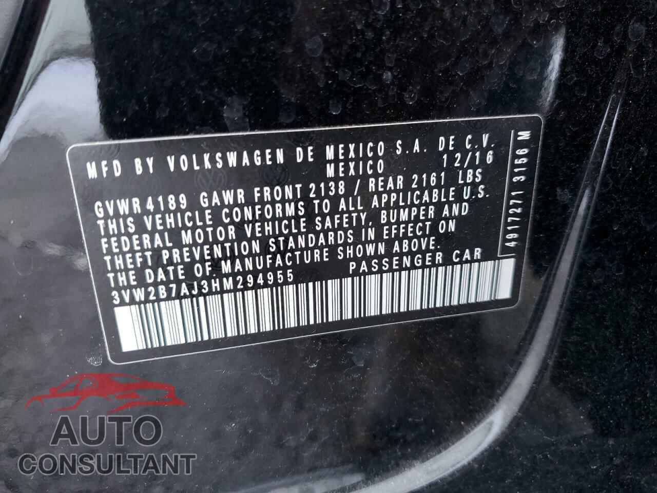 VOLKSWAGEN JETTA 2017 - 3VW2B7AJ3HM294955