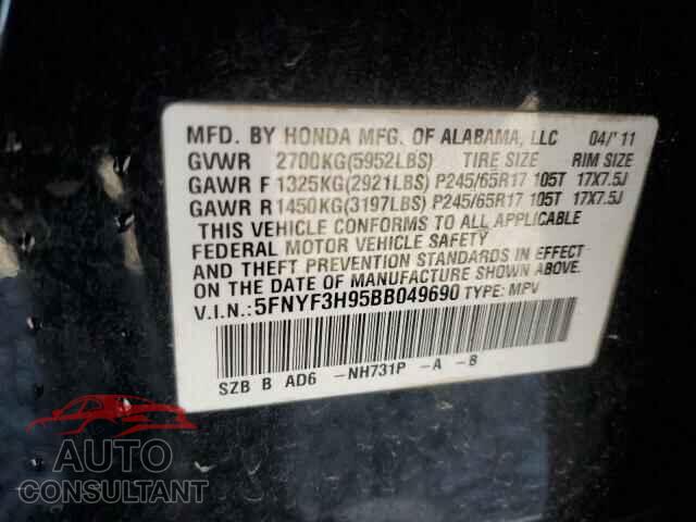 HONDA PILOT 2011 - 5FNYF3H95BB049690