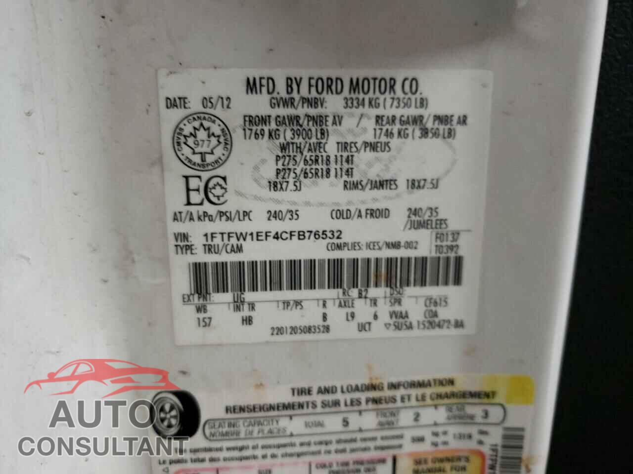 FORD F-150 2012 - 1FTFW1EF4CFB76532