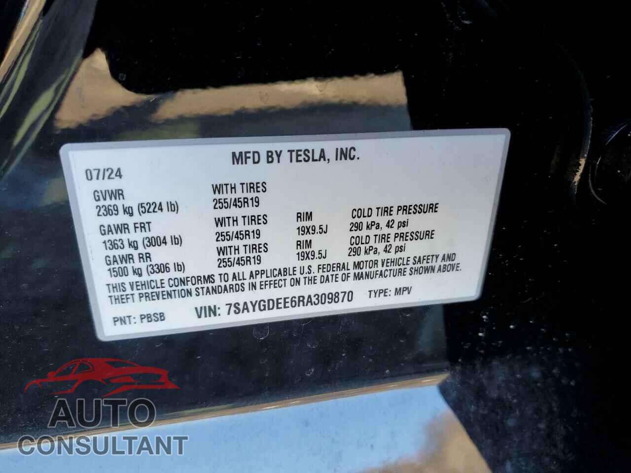 TESLA MODEL Y 2024 - 7SAYGDEE6RA309870