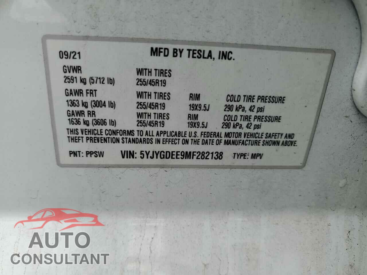 TESLA MODEL Y 2021 - 5YJYGDEE9MF282138