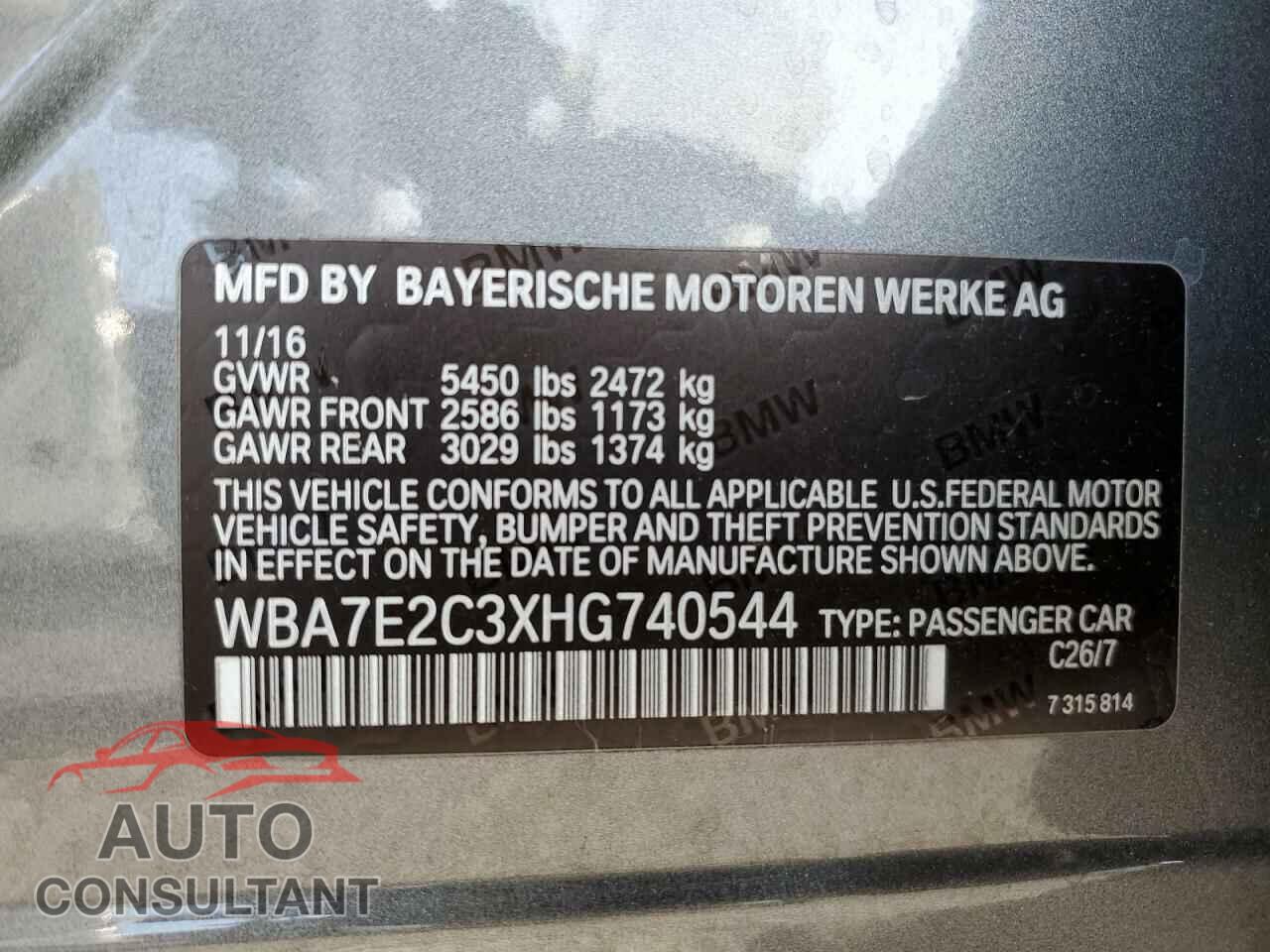 BMW 7 SERIES 2017 - WBA7E2C3XHG740544