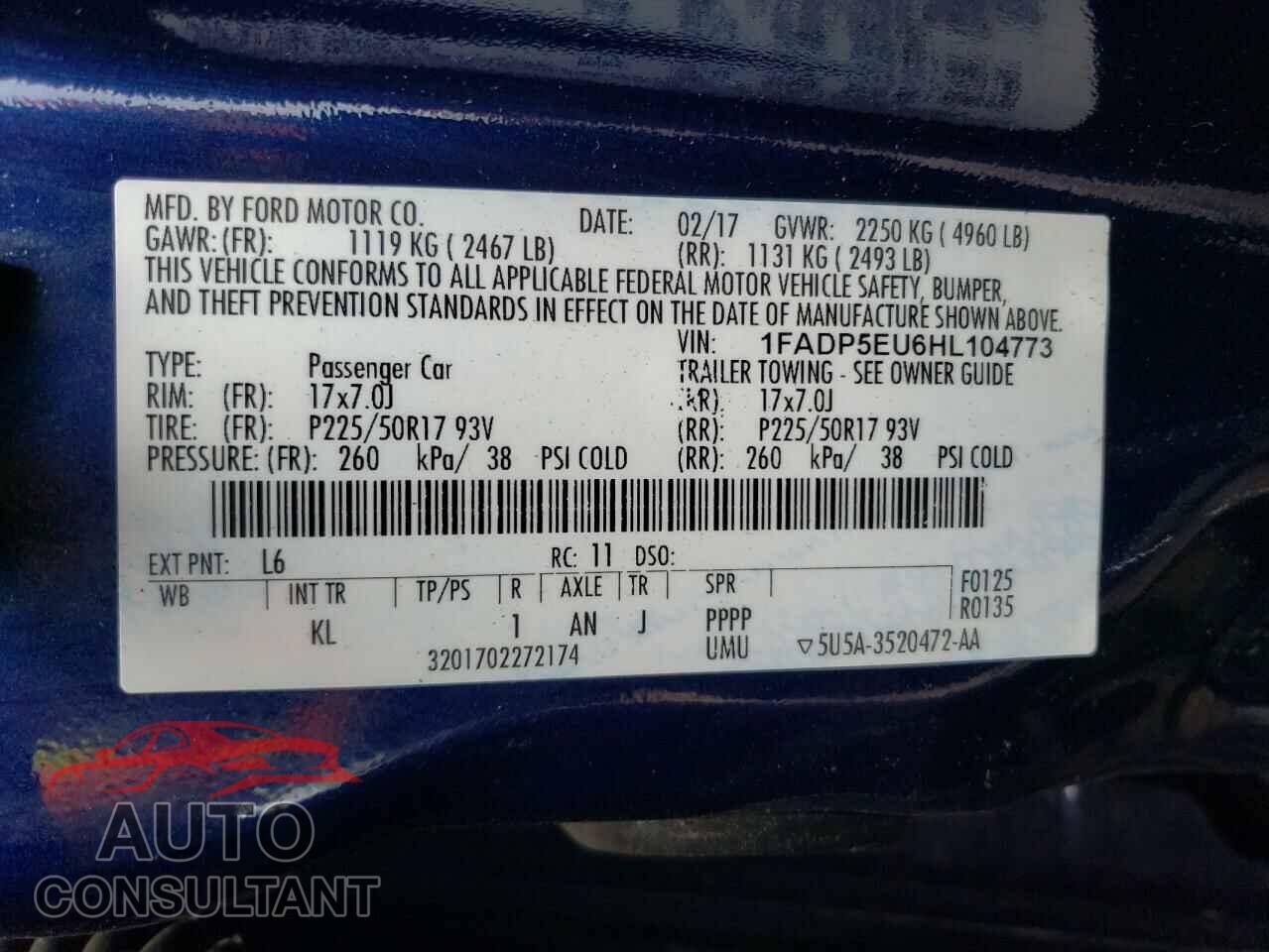FORD CMAX 2017 - 1FADP5EU6HL104773