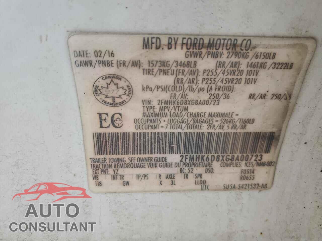 FORD FLEX 2016 - 2FMHK6D8XGBA00723
