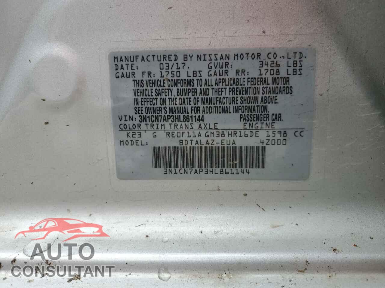 NISSAN VERSA 2017 - 3N1CN7AP3HL861144