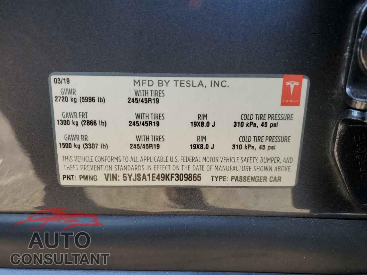 TESLA MODEL S 2019 - 5YJSA1E49KF309865