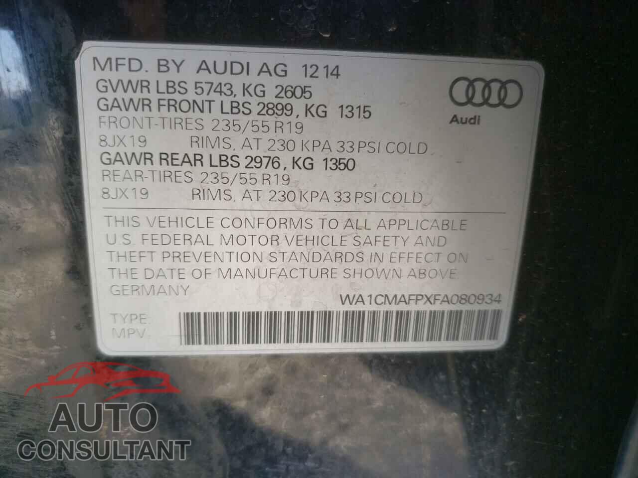 AUDI Q5 2015 - WA1CMAFPXFA080934
