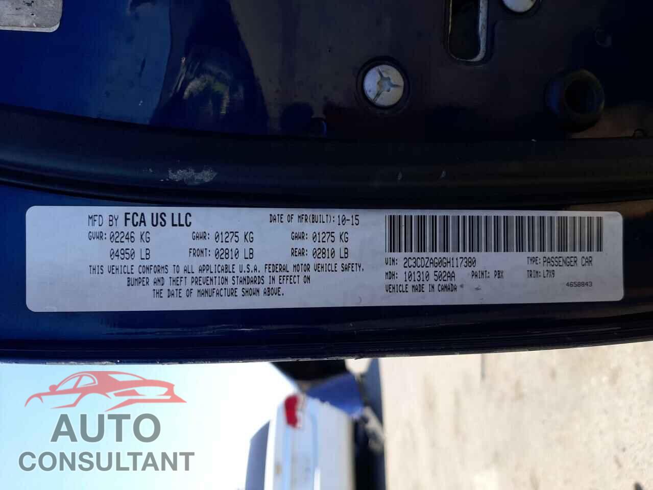 DODGE CHALLENGER 2016 - 2C3CDZAG0GH117380
