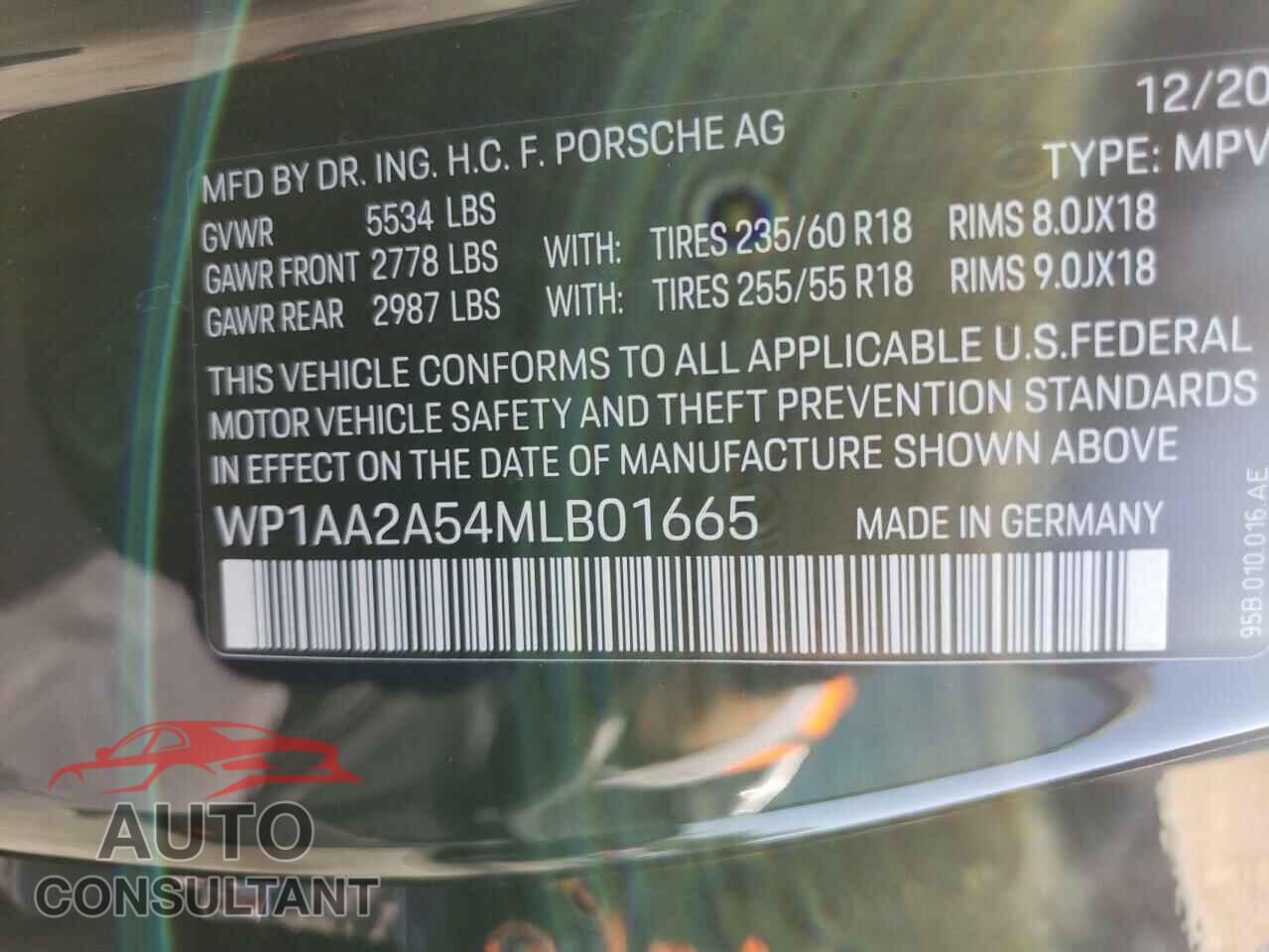 PORSCHE MACAN 2021 - WP1AA2A54MLB01665