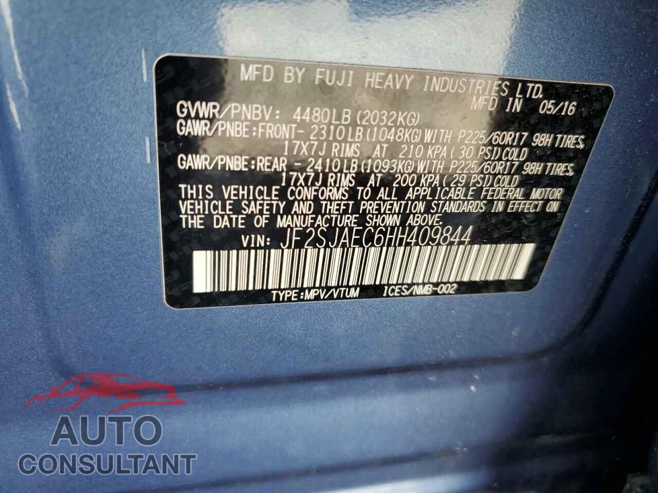 SUBARU FORESTER 2017 - JF2SJAEC6HH409844
