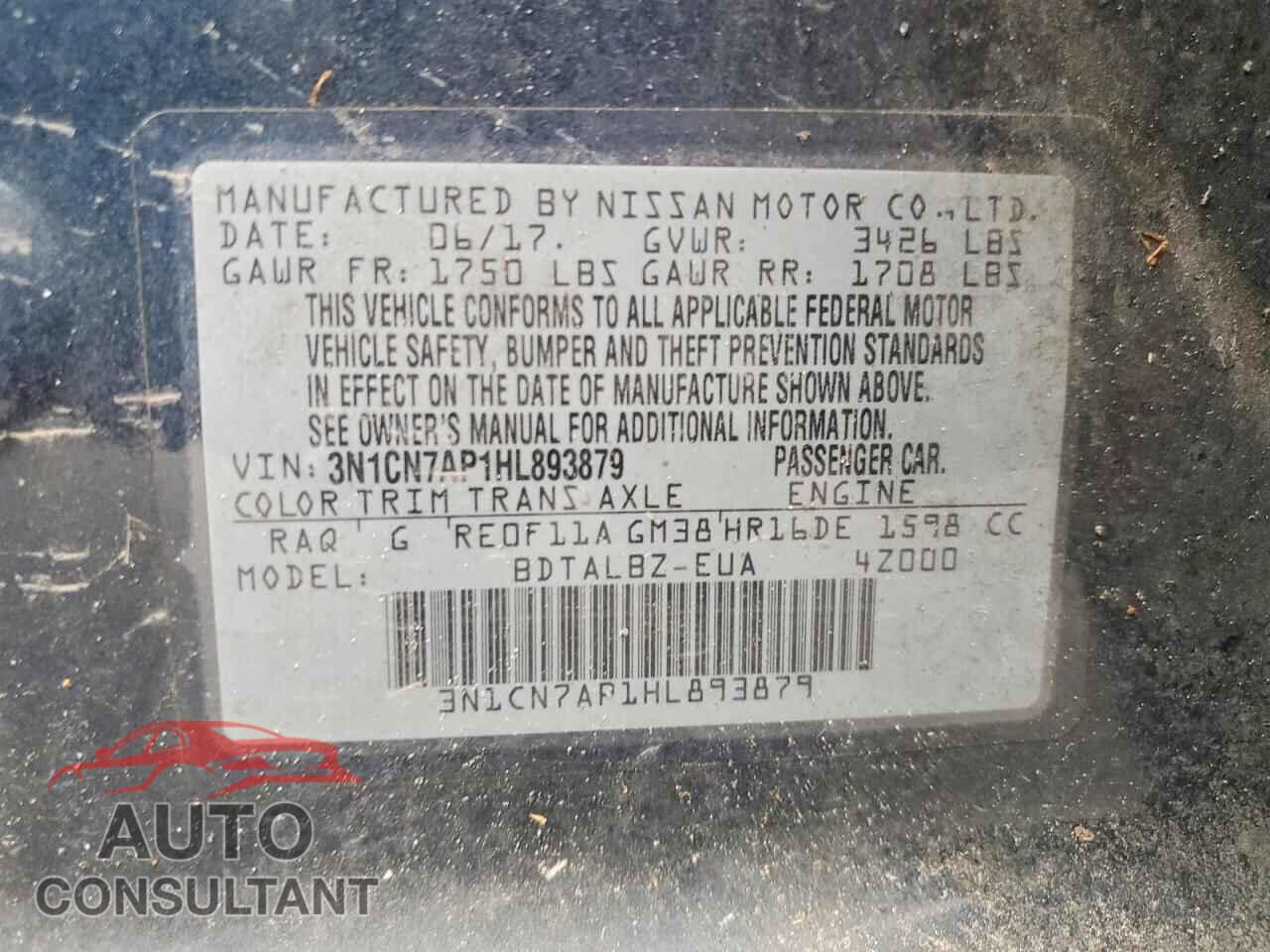 NISSAN VERSA 2017 - 3N1CN7AP1HL893879