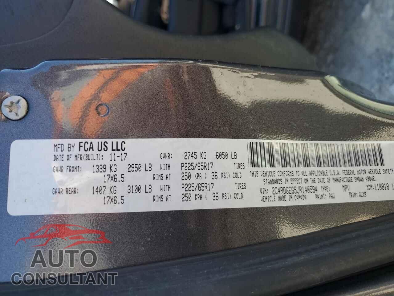 DODGE CARAVAN 2018 - 2C4RDGEG5JR140594