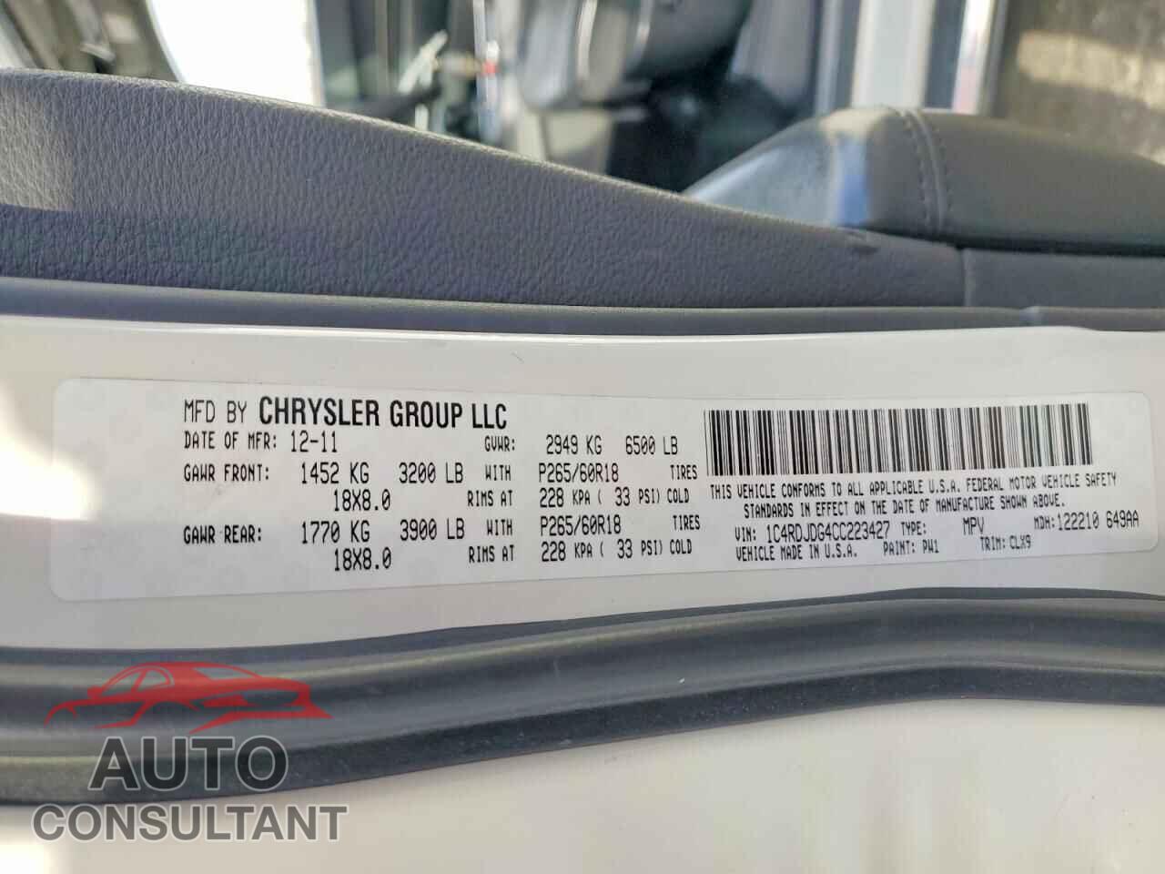 DODGE DURANGO 2012 - 1C4RDJDG4CC223427