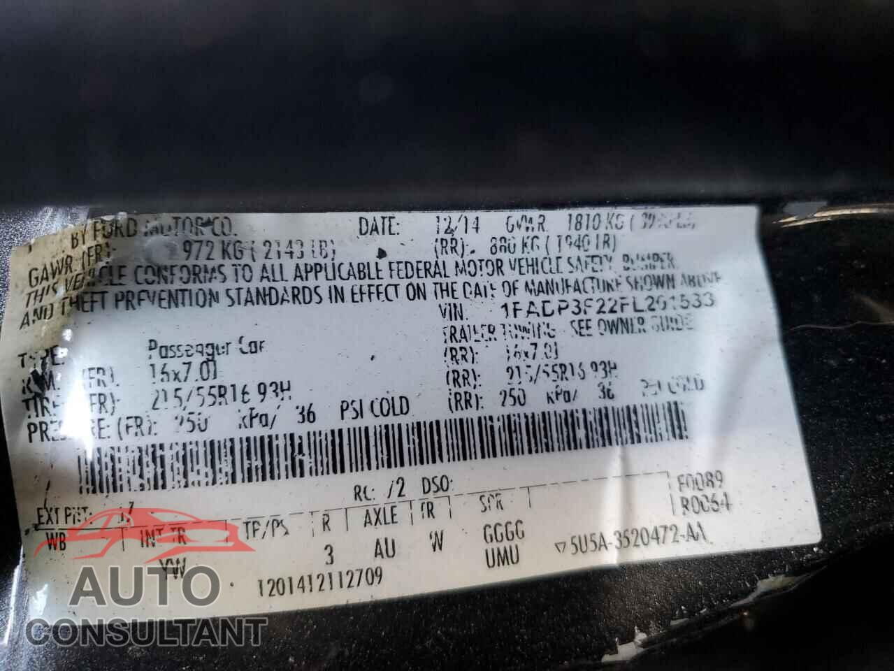 FORD FOCUS 2015 - 1FADP3F22FL201533