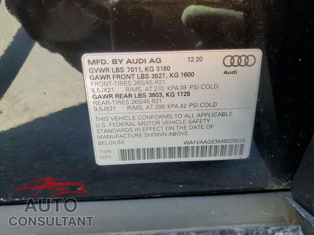 AUDI E-TRON 2021 - WA1VAAGE3MB020015