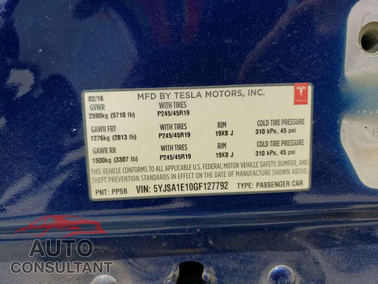 TESLA MODEL S 2016 - 5YJSA1E10GF127792