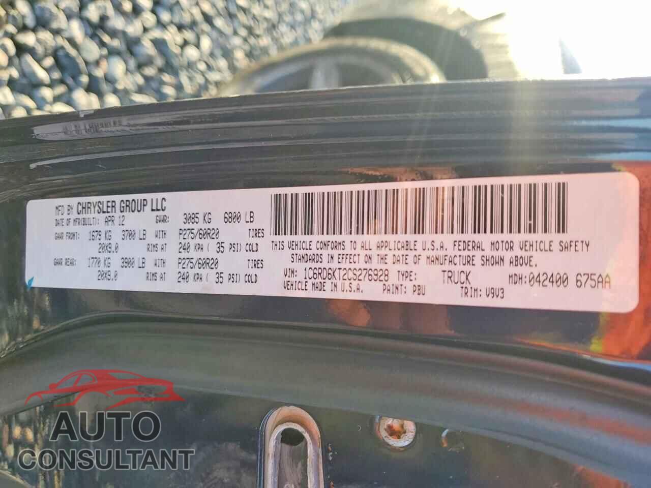 DODGE RAM 1500 2012 - 1C6RD6KT2CS276928
