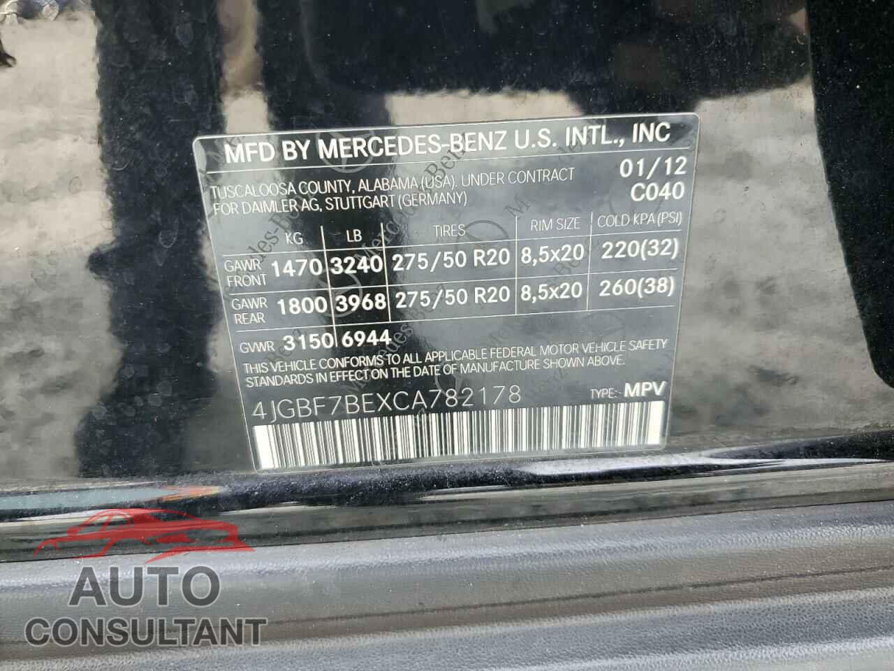 MERCEDES-BENZ GL-CLASS 2012 - 4JGBF7BEXCA782178