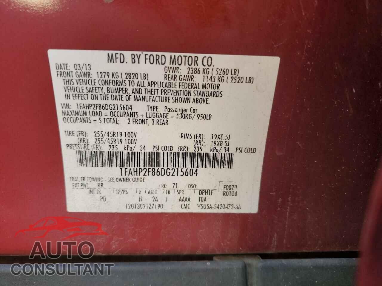 FORD TAURUS 2013 - 1FAHP2F86DG215604