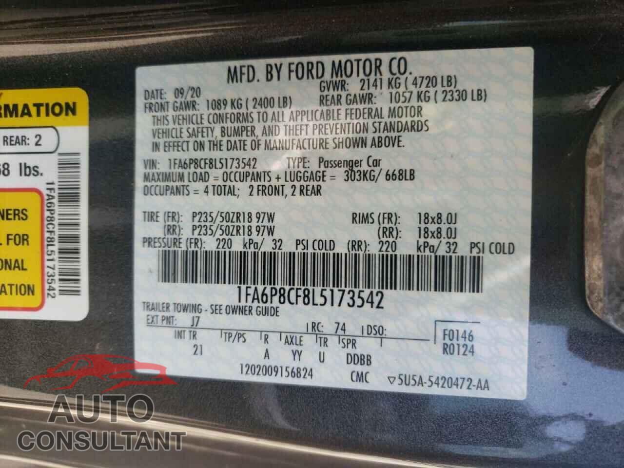 FORD MUSTANG 2020 - 1FA6P8CF8L5173542