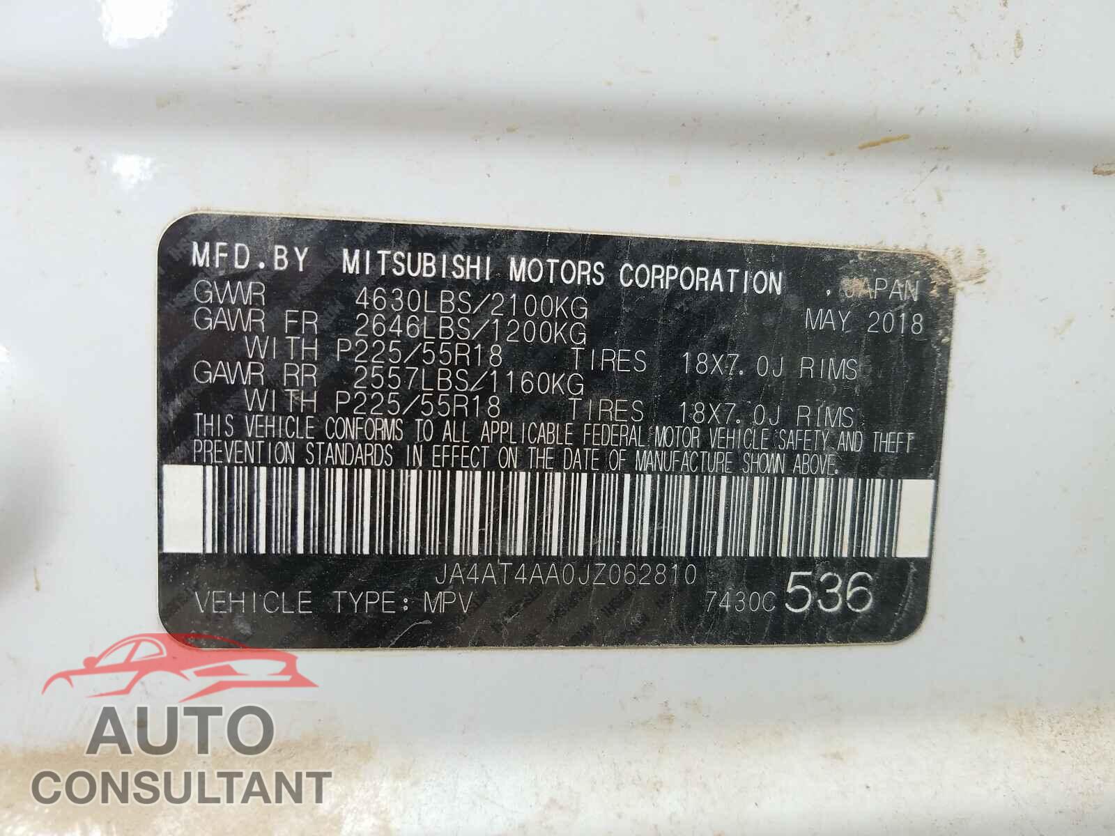 MITSUBISHI ECLIPSE 2018 - JA4AT4AA0JZ062810