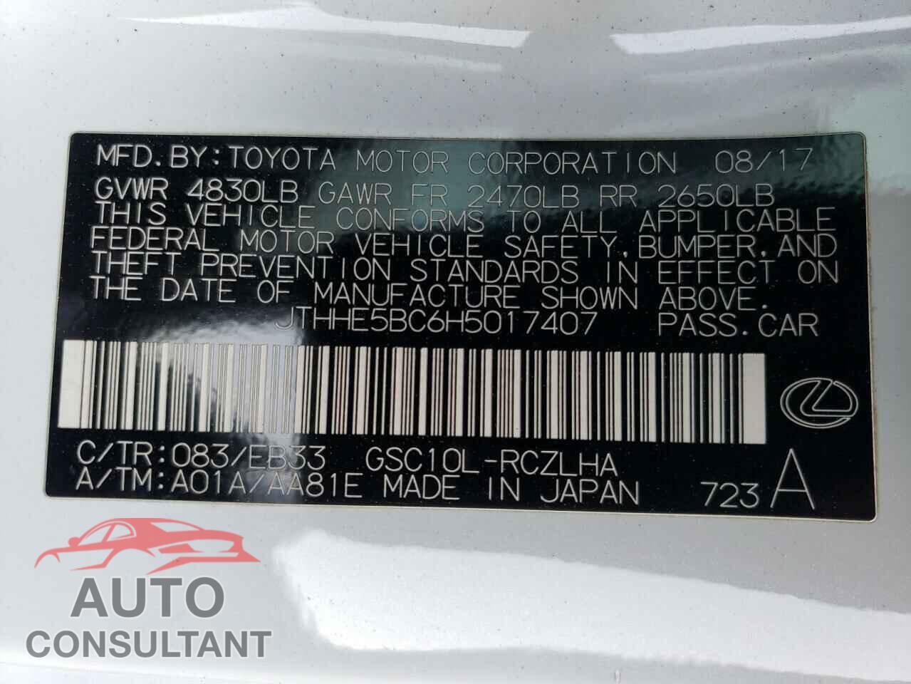 LEXUS RX350 2017 - JTHHE5BC6H5017407