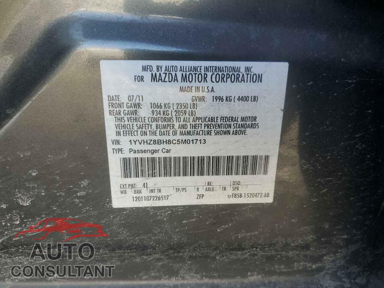 MAZDA 6 2012 - 1YVHZ8BH8C5M01713