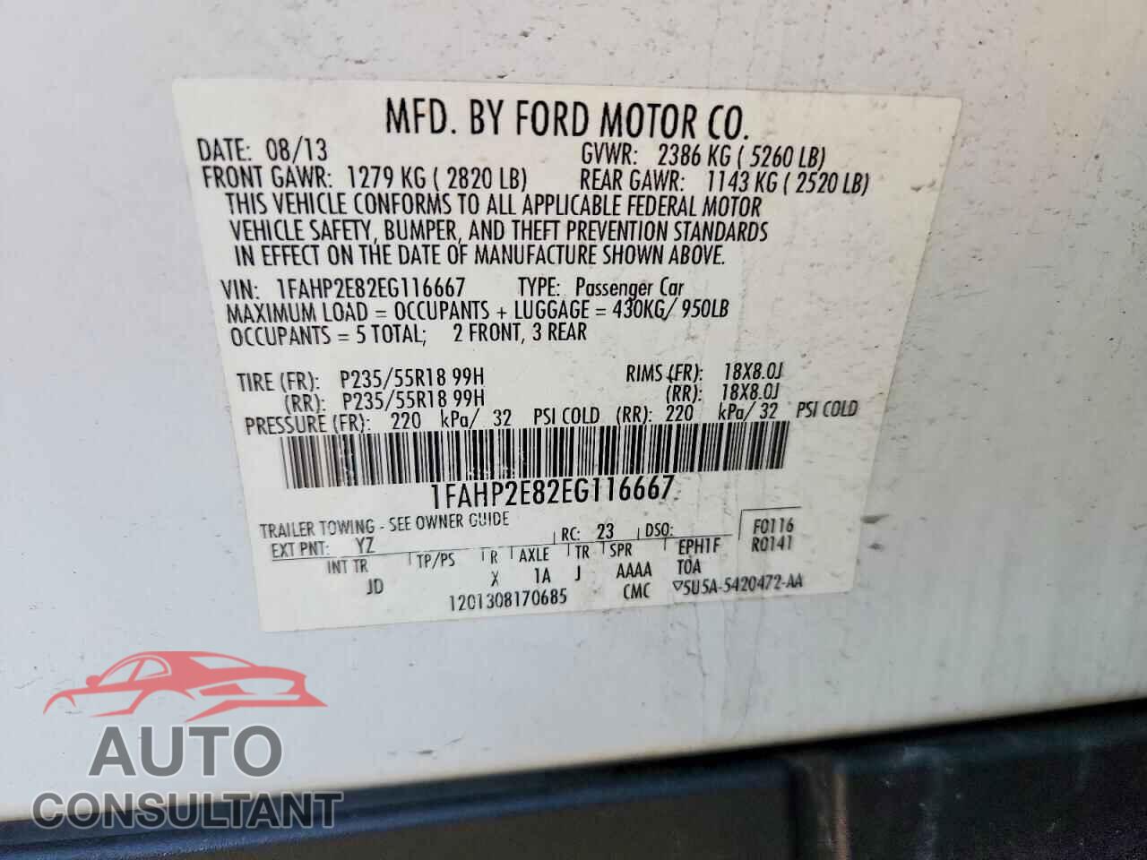 FORD TAURUS 2014 - 1FAHP2E82EG116667