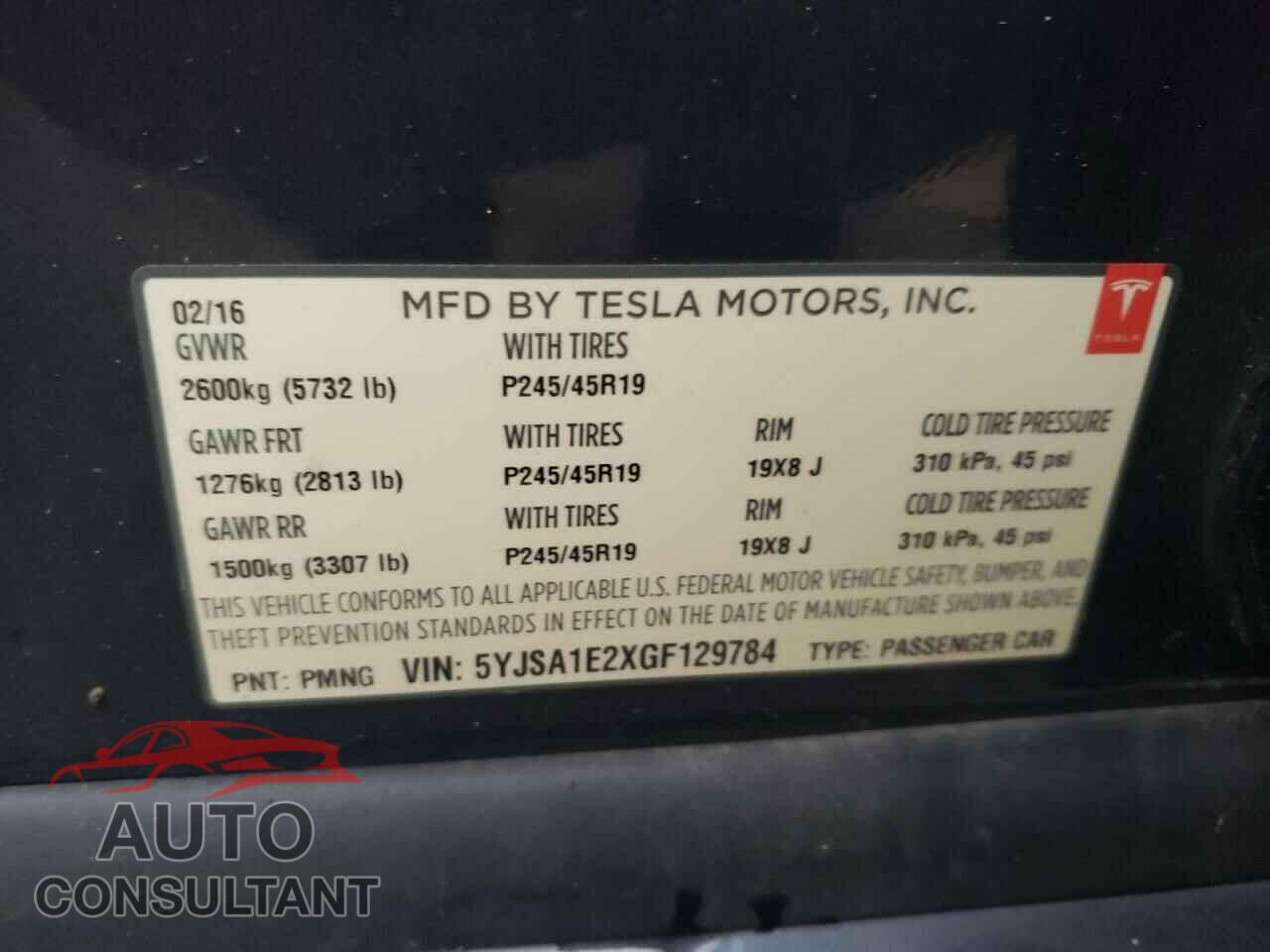 TESLA MODEL S 2016 - 5YJSA1E2XGF129784