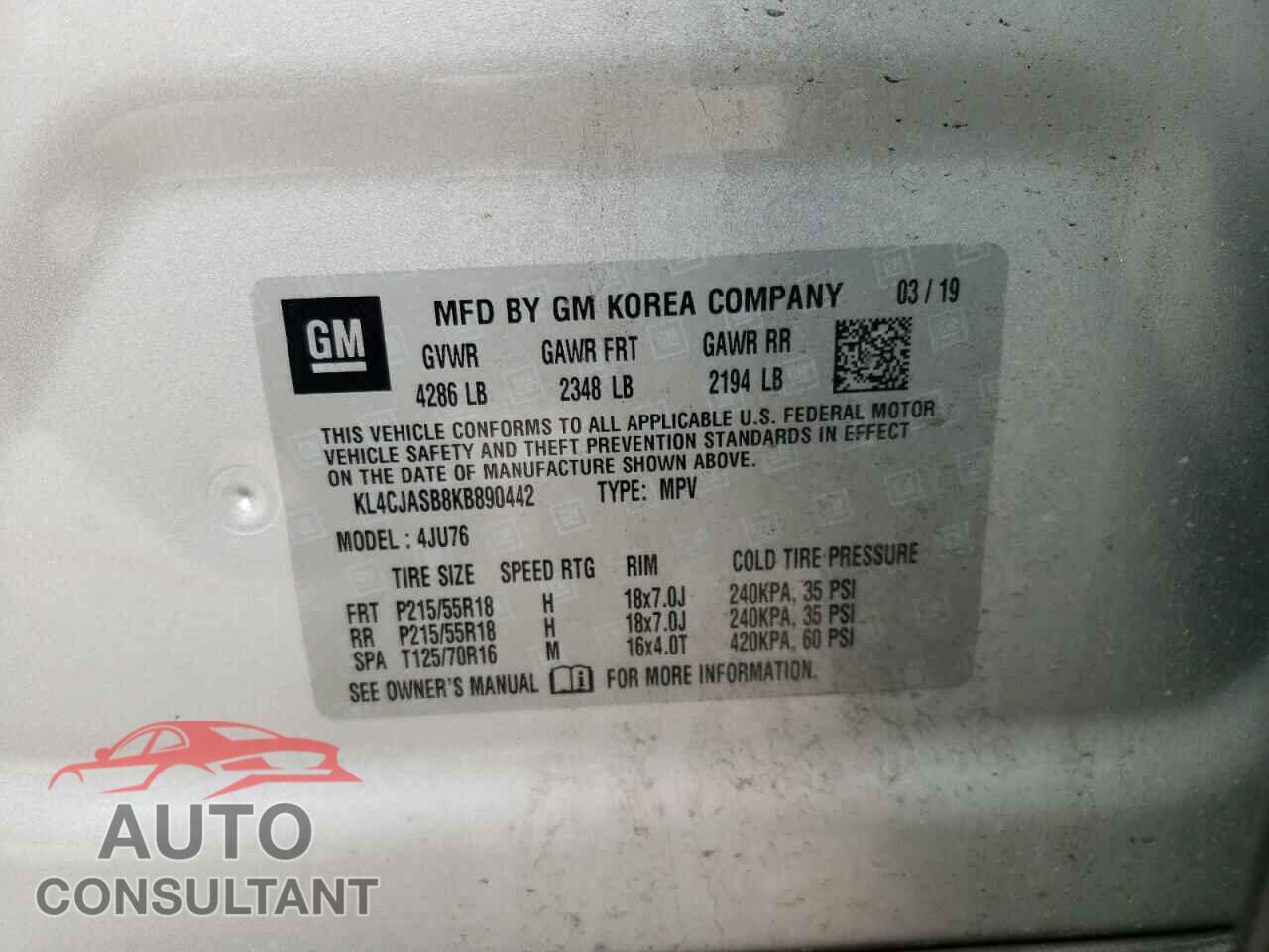 BUICK ENCORE 2019 - KL4CJASB8KB890442