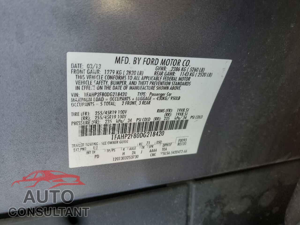 FORD TAURUS 2013 - 1FAHP2F80DG218420