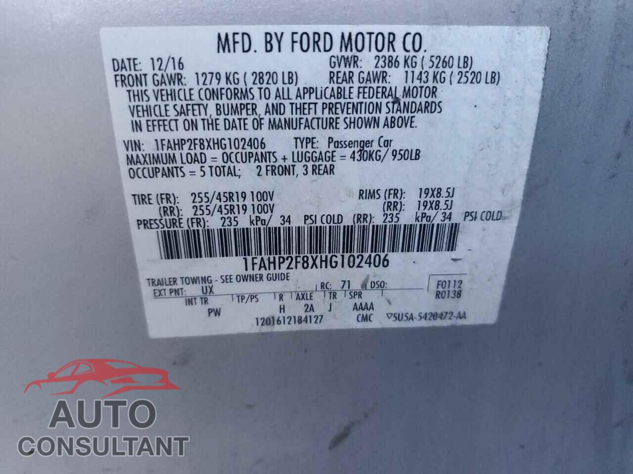 FORD TAURUS 2017 - 1FAHP2F8XHG102406